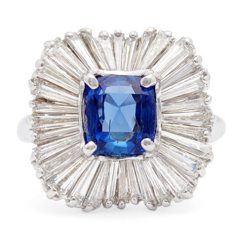 Vintage 1.87ct Cushion Sapphire & Diamond Ballerina Ring | Burroughs