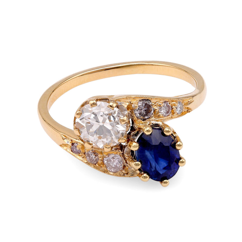 Sapphire and Diamond Toi et Moi Ring