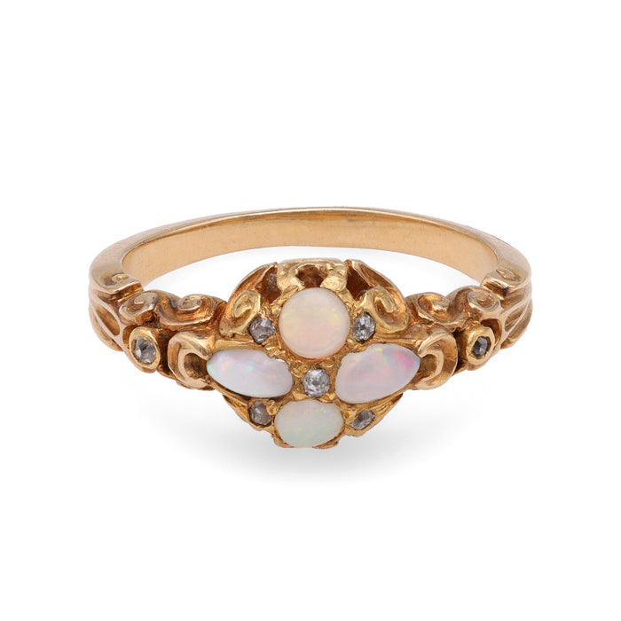 Victorian Opal Diamond Yellow Gold Cluster Ring