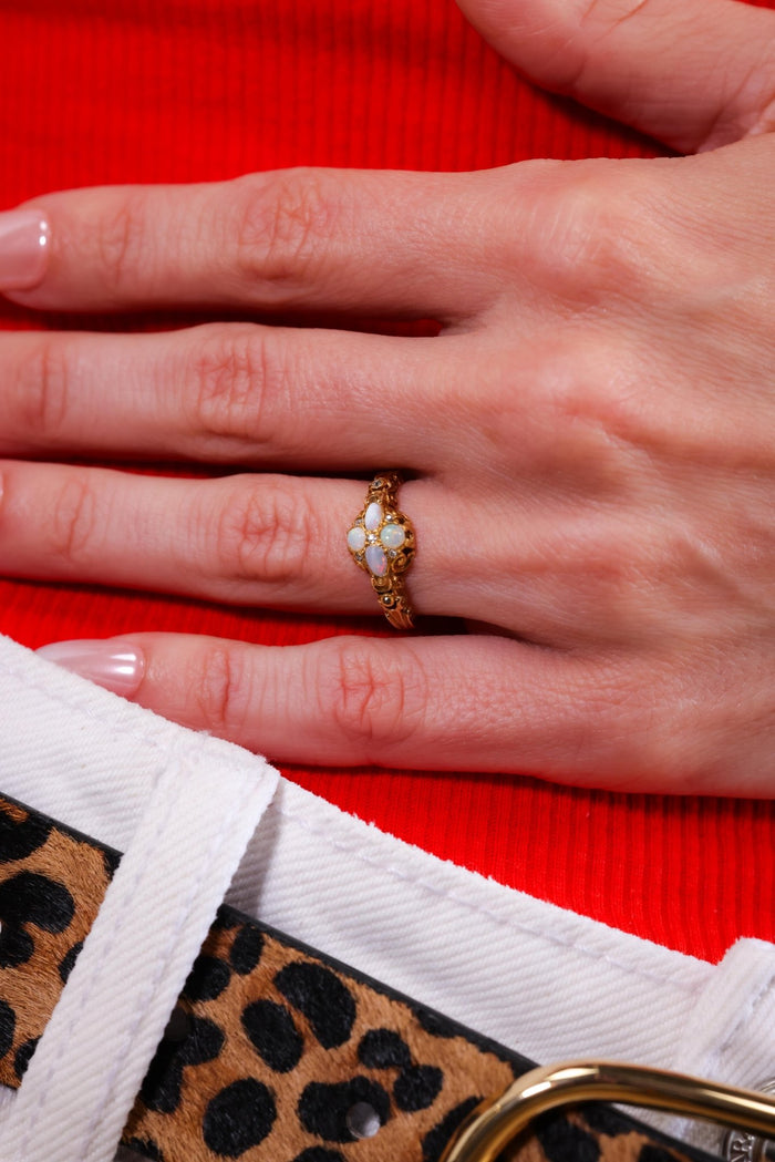 Victorian Opal Diamond Yellow Gold Cluster Ring