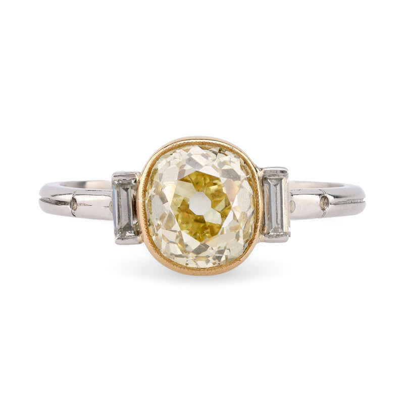 Edwardian Inspired 1.86 Carat Fancy Yellow Diamond Platinum Engagement Ring