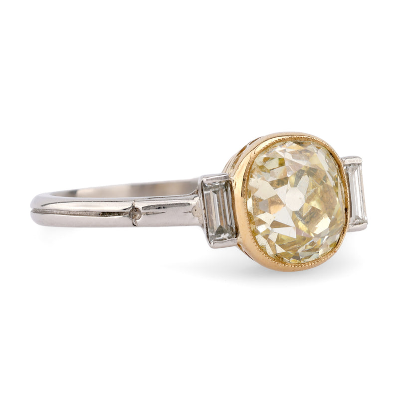 Edwardian Inspired 1.86 Carat Fancy Yellow Diamond Platinum Engagement Ring