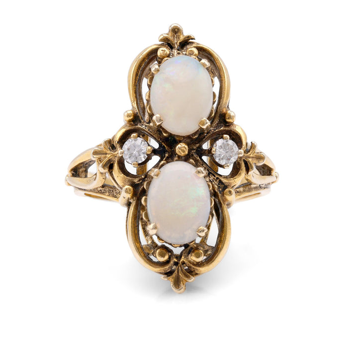 Victorian Opal Diamond 14K Yellow Gold Cocktail Ring