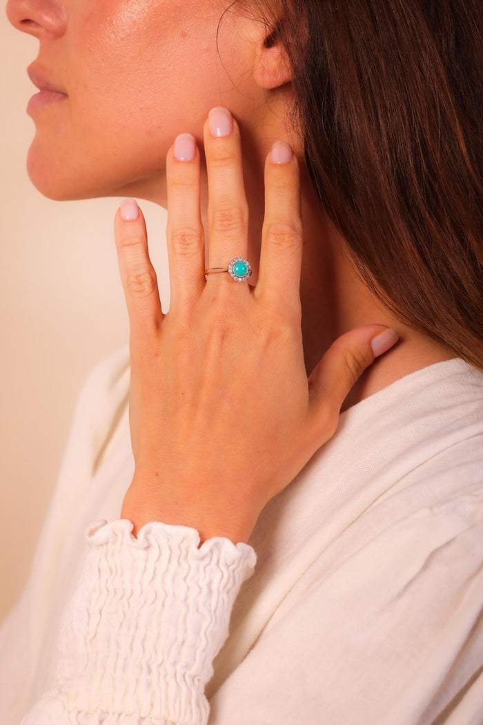 Victorian Turquoise Diamond 18K Rose and White Gold Cluster Ring