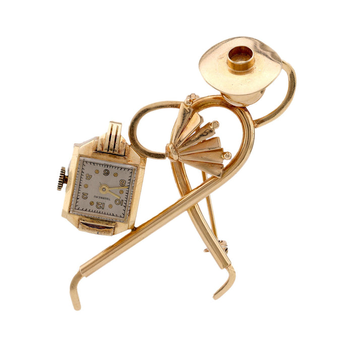 Vintage Tourneau 14K Yellow Gold Figure Watch Brooch