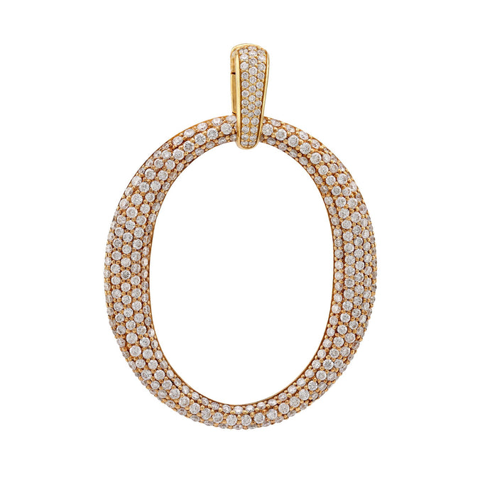 Vintage Ovale 2.5 Carat Diamond 18K Yellow Gold Pave Pendant