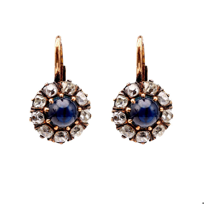 Antique Inspired Sapphire Diamond 18k Rose Gold Cluster Earrings