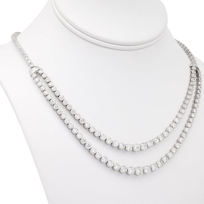 Art Deco Inspired 21.85 Carat Diamond Platinum Double Strand Riviere Necklace