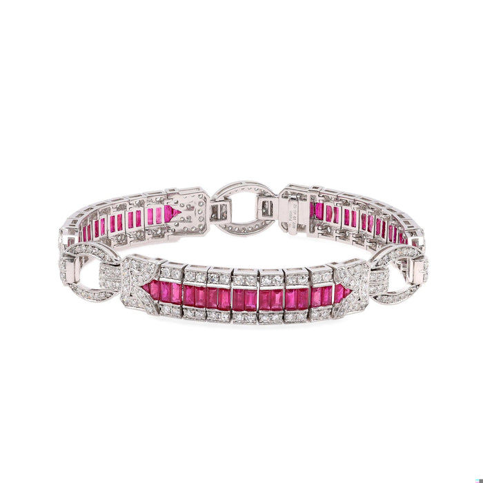 Art Deco Inspired Ruby Diamond Platinum Bracelet