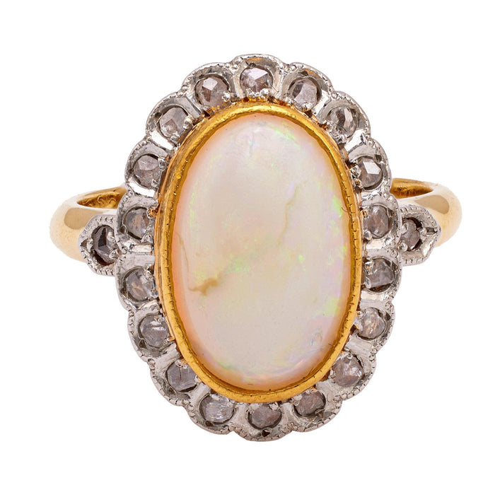 Belle Époque Opal and Diamond 18k Yellow Gold Platinum Cluster Ring