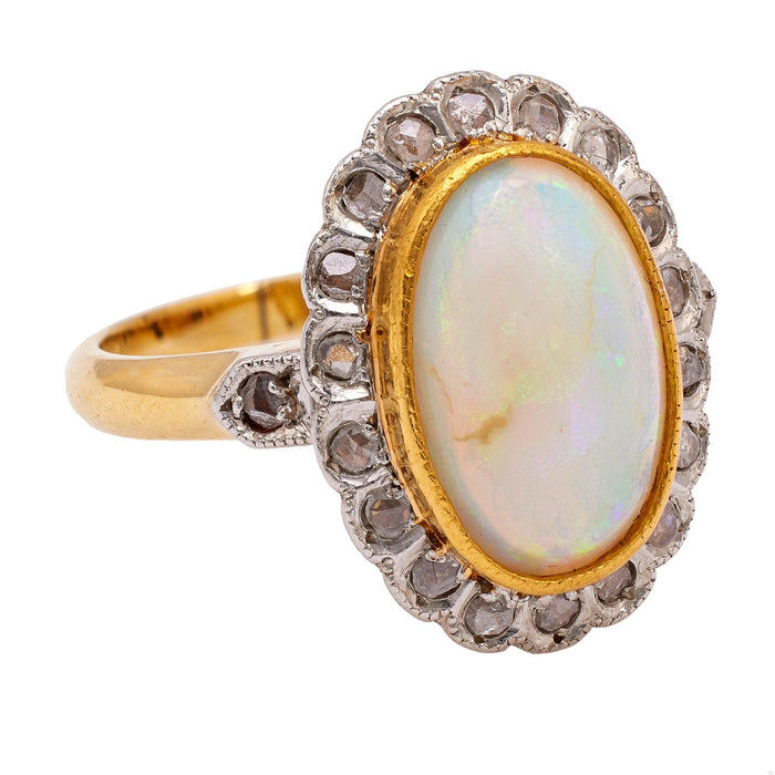 Belle Époque Opal and Diamond 18k Yellow Gold Platinum Cluster Ring