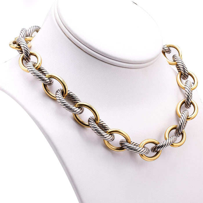 David Yurman 18k Yellow Gold Sterling Silver Oval Link Chain Necklace