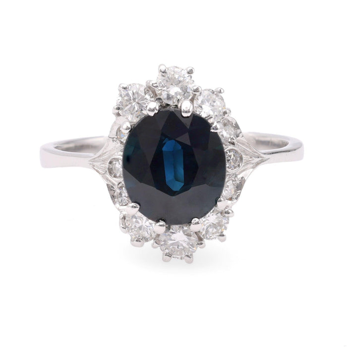 Mid-Century Sapphire Diamond 18k White Gold Cluster Ring.